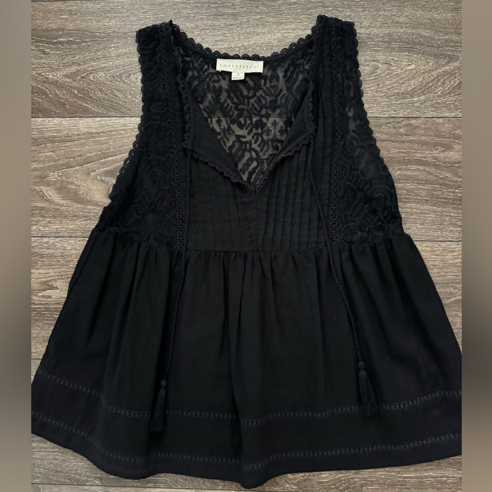 Lovestitch Black Lace Detail Women's Top